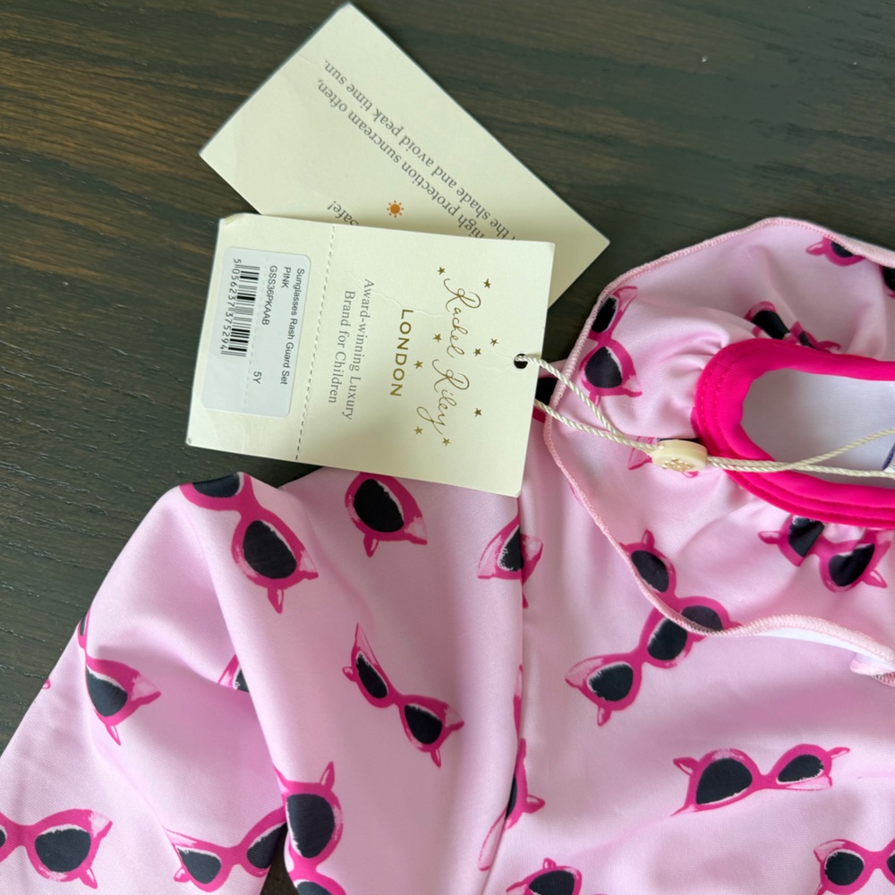 Rachel Riley Pink Sunglasses Print Rash Guard Swim Set - Picture 2 of 4
